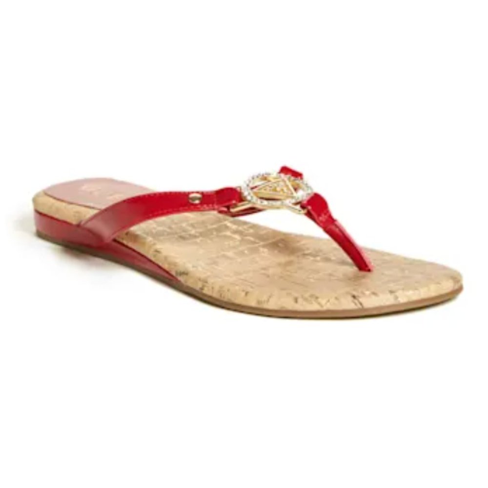 Guess Makena Rhinestone Logo Sandals/Flip Flops *RED*